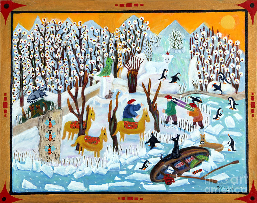 Penguin Painting - Snowwhites last journey by Barbara Sala