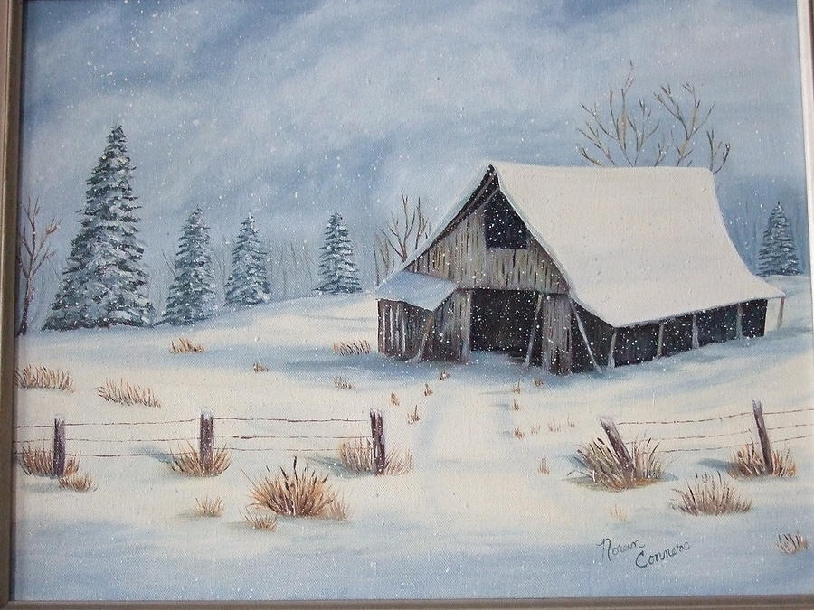 Snowy Barn Painting By Noreen Conners Swanson