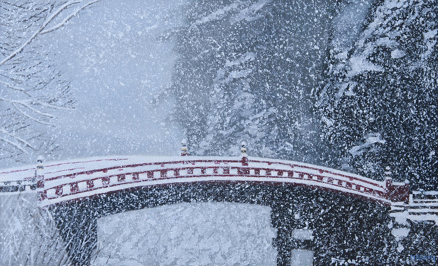 Snowy Bridge Painting by Masami Iida