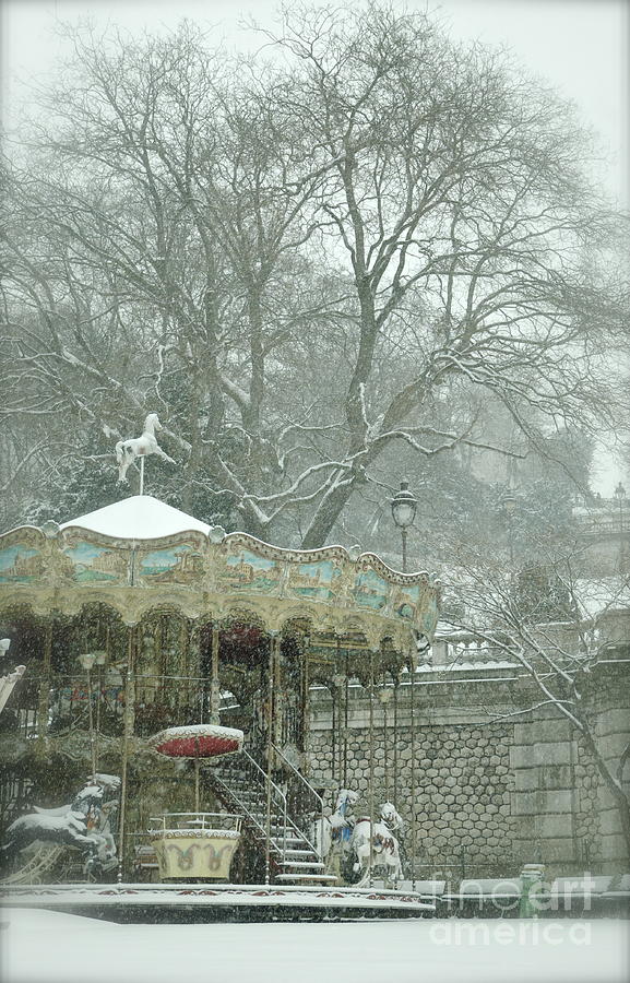 Paris Photograph - Snowy Carousel by Louise Fahy