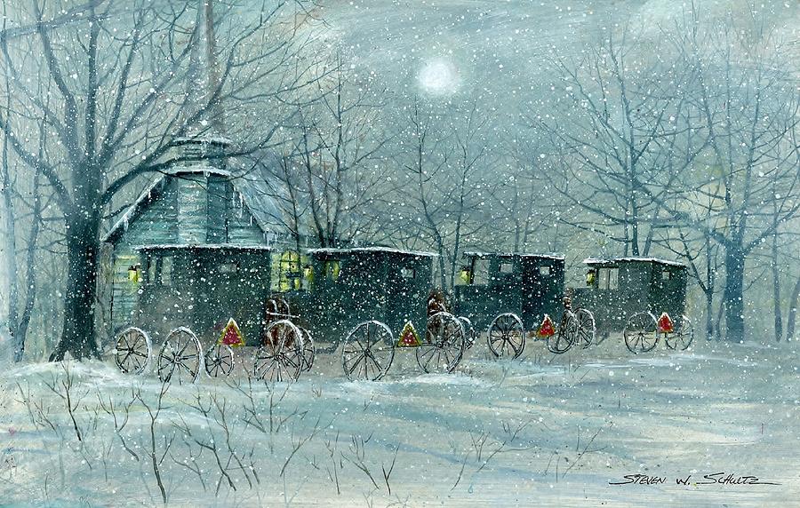 Winter Painting - Snowy Carriages by Steven Schultz