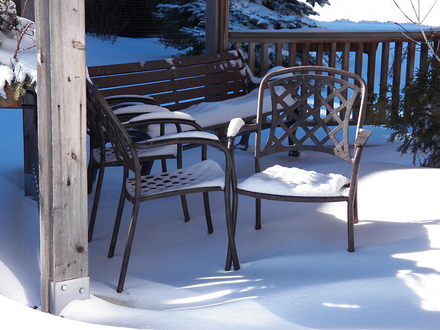 Snowy Chairs in a Gazebo Photograph by Corinne Elizabeth Cowherd
