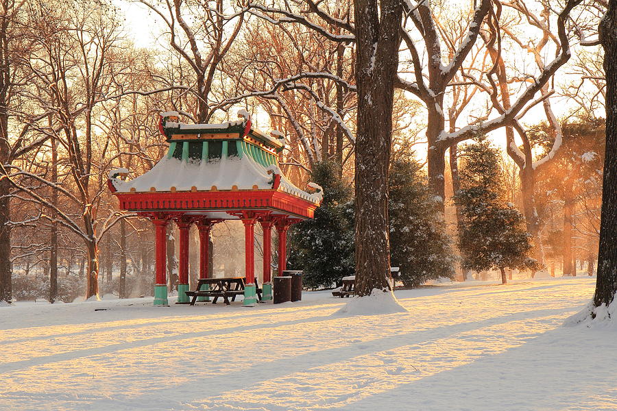 Snowy Chinese Shelter Photograph by Scott Rackers