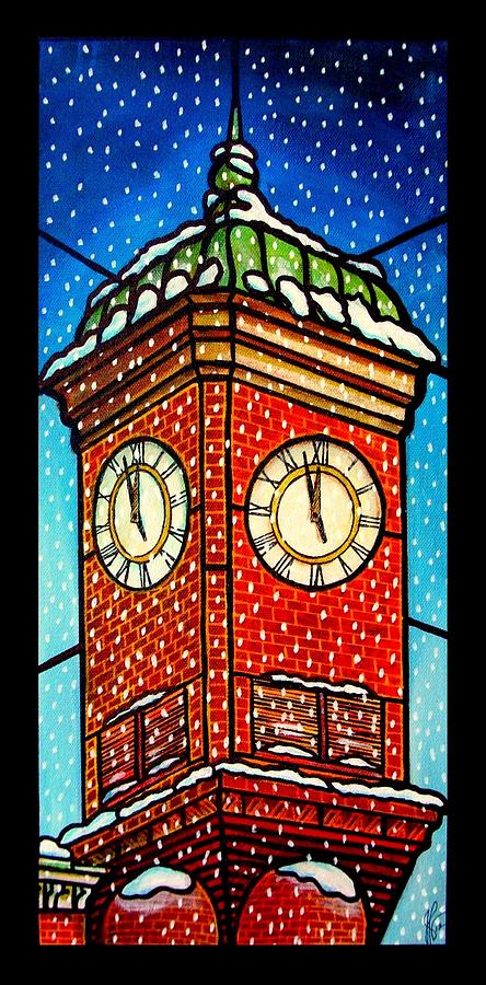 Snowy Clock Tower Painting by Jim Harris