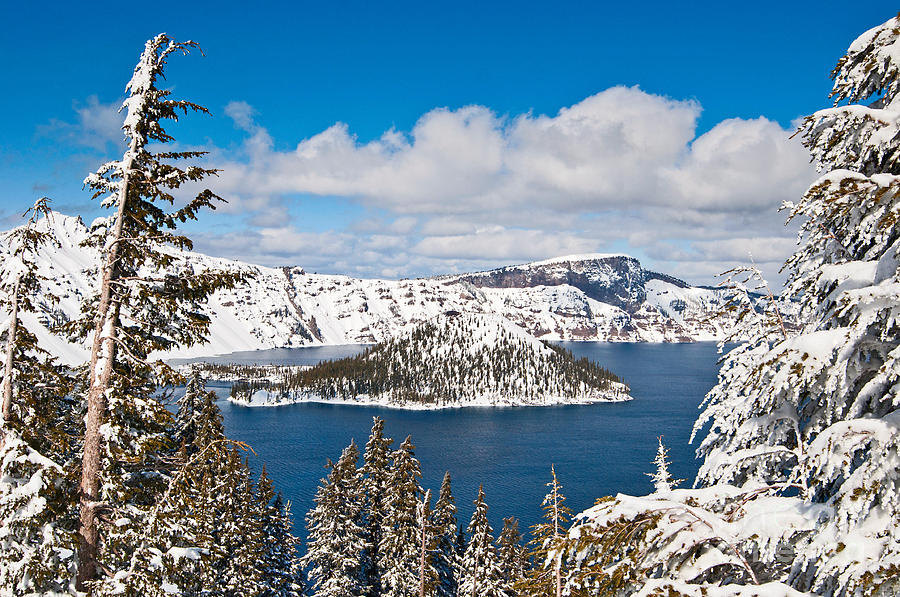 Crater Lake National Park Photograph - Snowy Crater - Crater Lake in Oregon by Jamie Pham