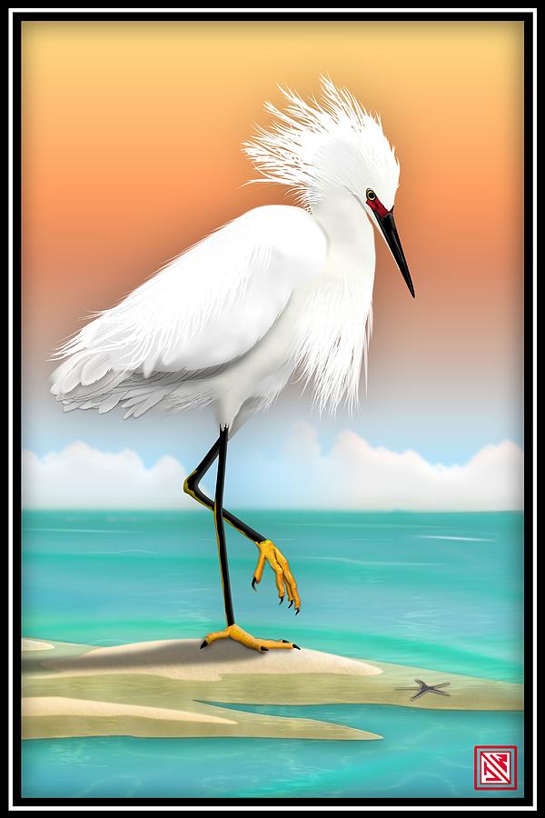 Snowy Egret White Heron On Beach Digital Art by John Wills