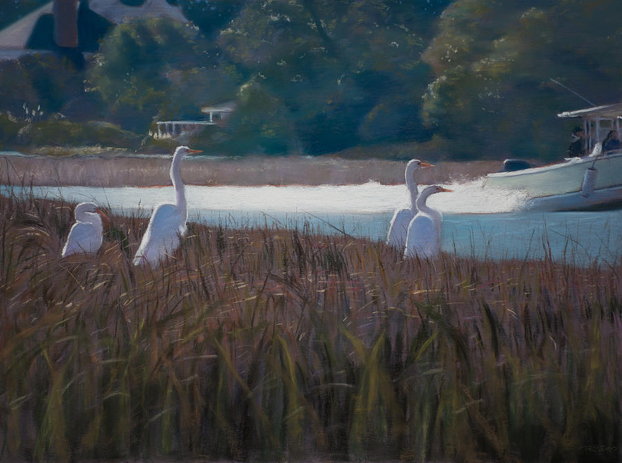 Bird Pastel - Snowy Egrets ICW by Christopher Reid