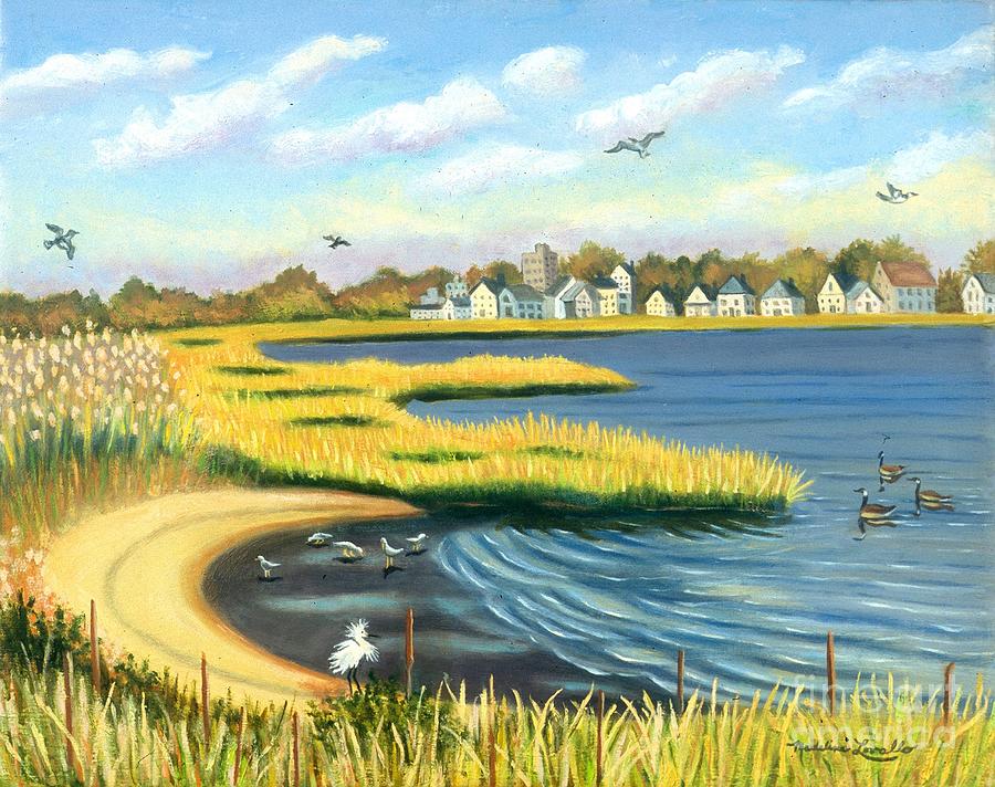 Snowy Egrets in Gateway National Park Painting by Madeline  Lovallo