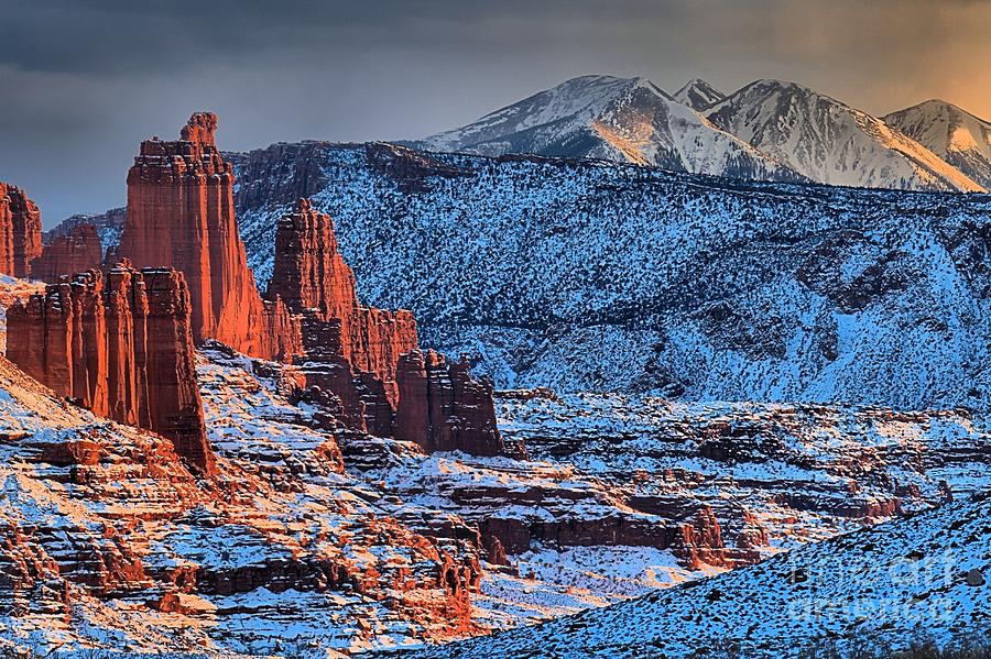 Snowy Fisher Towers Photograph by Adam Jewell