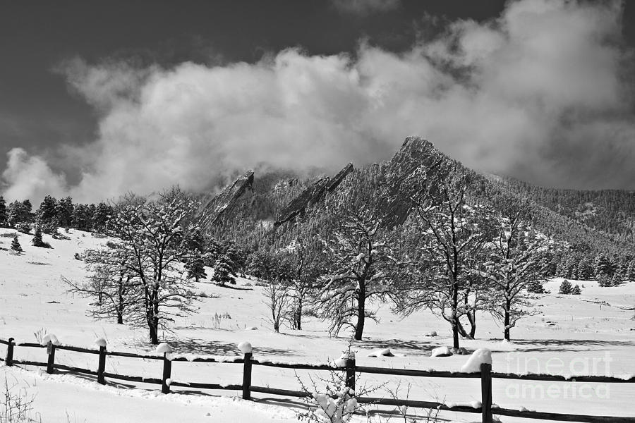 Snowy Flatirons Boulder Colorado Landscape View BW Photograph by James BO Insogna