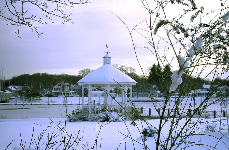 North Kingstown Photograph - Snowy Gazebo on Wickford Harbor by Kate Gallagher