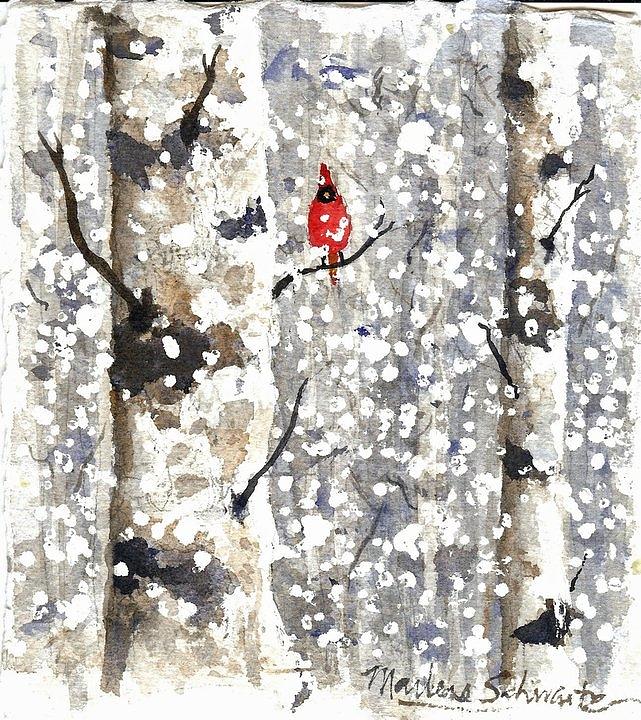 Snowy Hello Painting by Marlene Schwartz Massey
