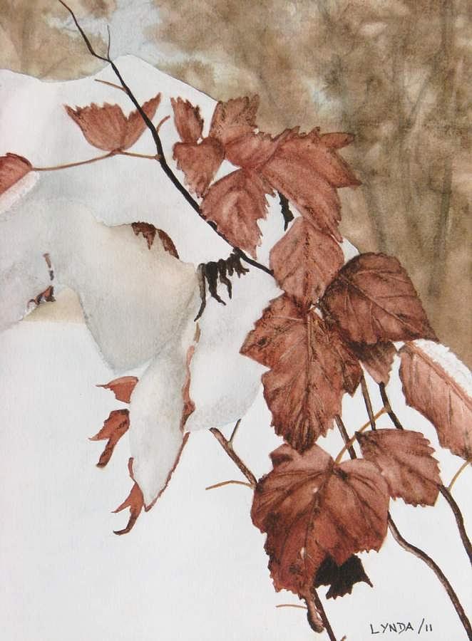 Nature Painting - Snowy leaves by Lynda Grant