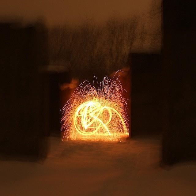 Winter Photograph - Snowy Light Painting At The Old Iron by Meg Pace
