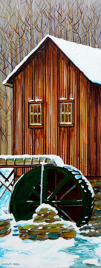 Snowy Mill Painting by Jim Harris