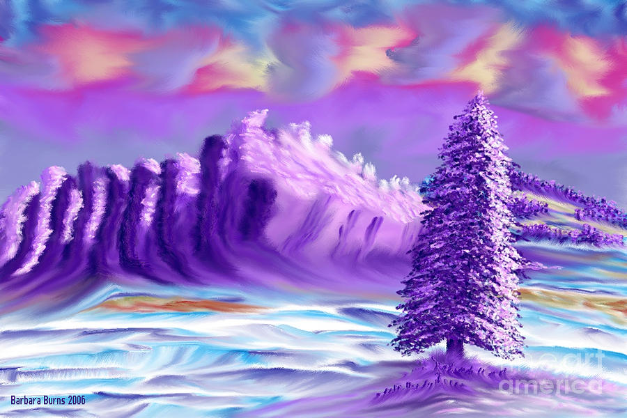 Snowy Mountain Dusk Painting by Barbara Burns
