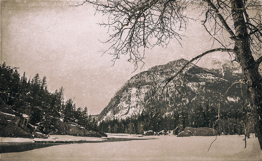 Snowy Mountains Vintage Postcard Digital Art