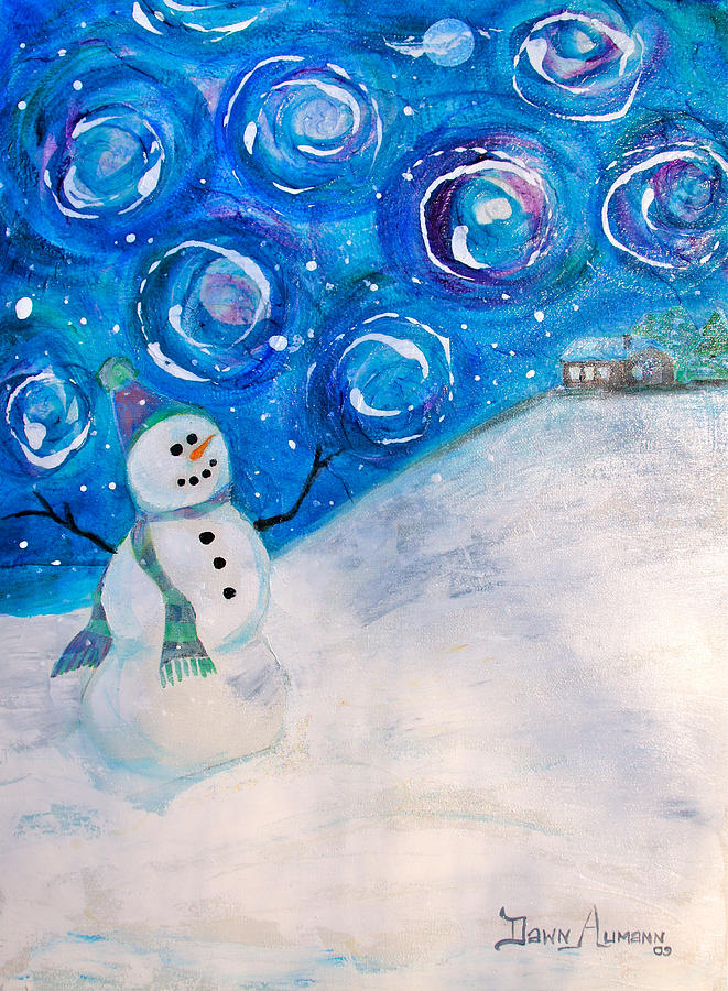 Snowy Night Painting by Dawn Aumann Snowy Night Painting by Dawn Aumann