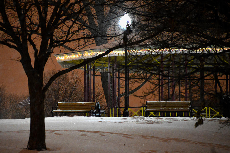 Snowy Night in Leone Riverside Park Photograph by Bill Swartwout