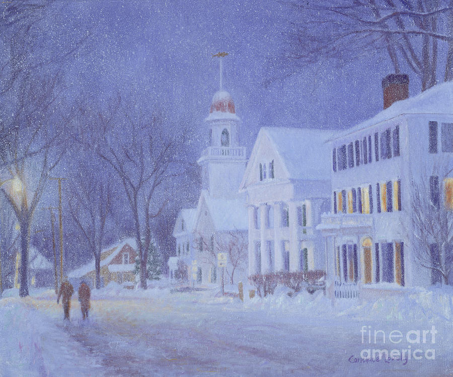 Snowy Night Kennebunkport Painting by Candace Lovely