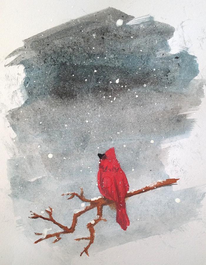 Cardinal Painting - Snowy Night by Rebecca Davis