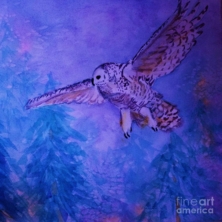 Snowy Owl  - Juvenille - Close Cropped Painting by Ellen Levinson