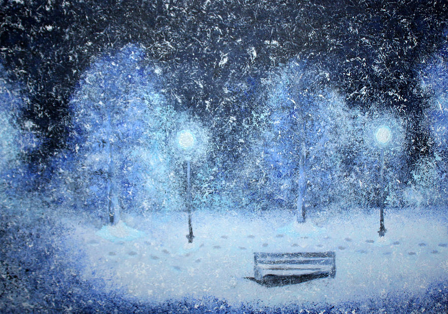 Snowy Park Painting by Osama Afram