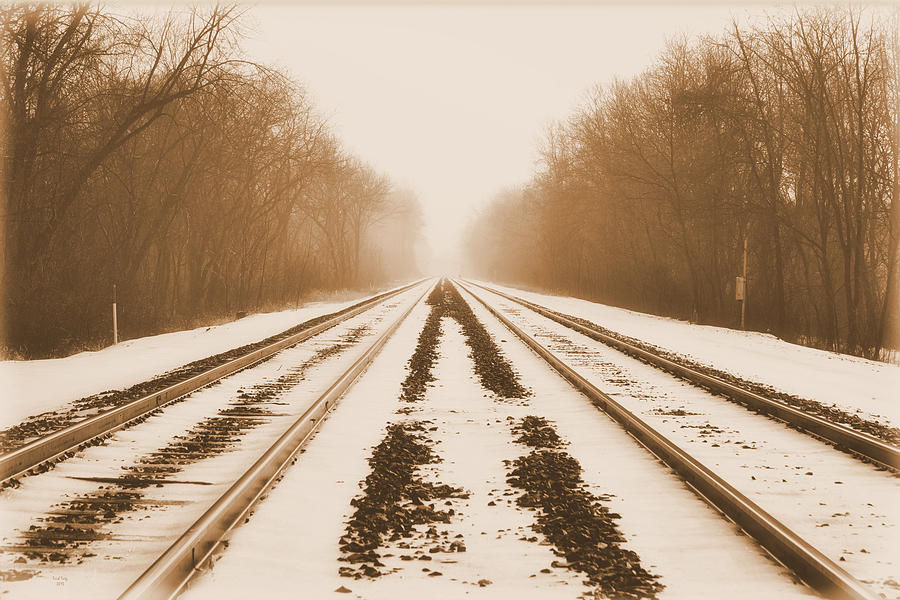 Snowy Railroad Mixed Media by Trish Tritz
