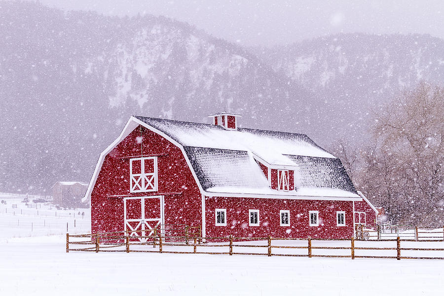 Mountain Photograph - Snowy Red Barn by Teri Virbickis