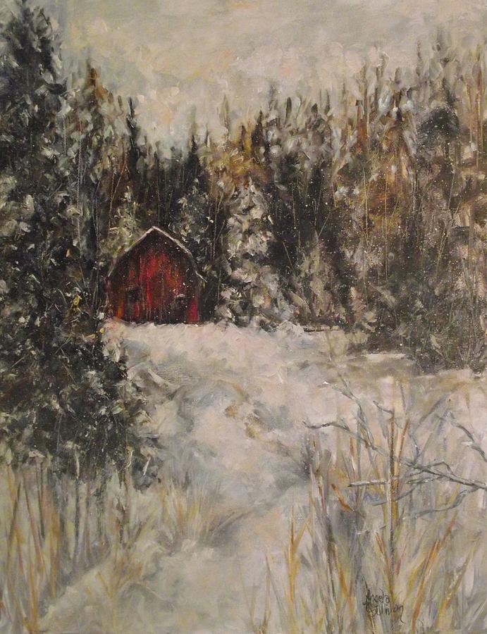 Tree Painting - Snowy Retreat by Angela Sullivan