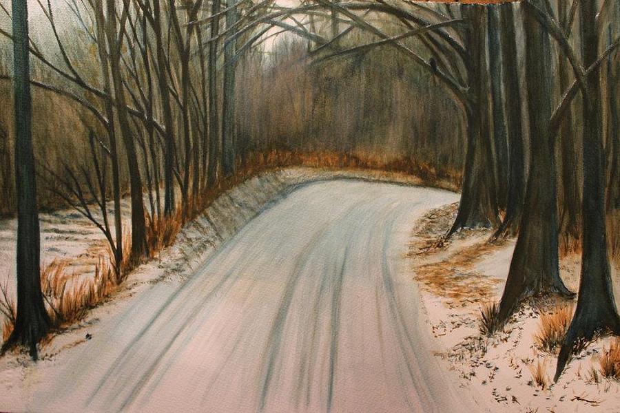 Winter Painting - Snowy Road by Carol Oberg Riley