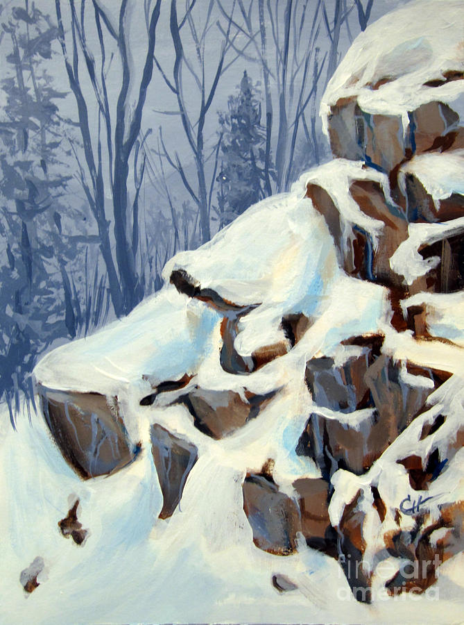 Snowy Rocks Painting By Carol Hart
