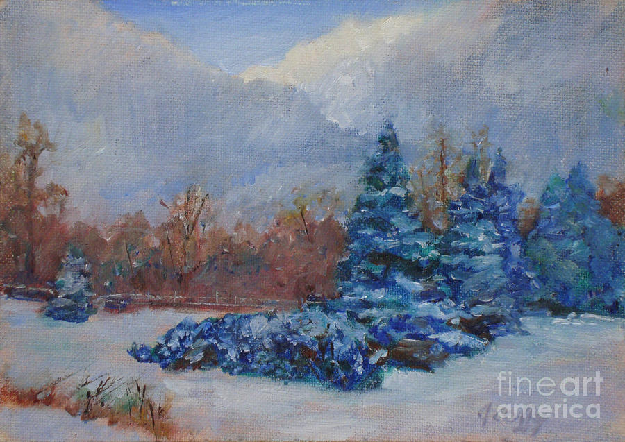 Christmas Painting - Snowy Scene by Joan Coffey