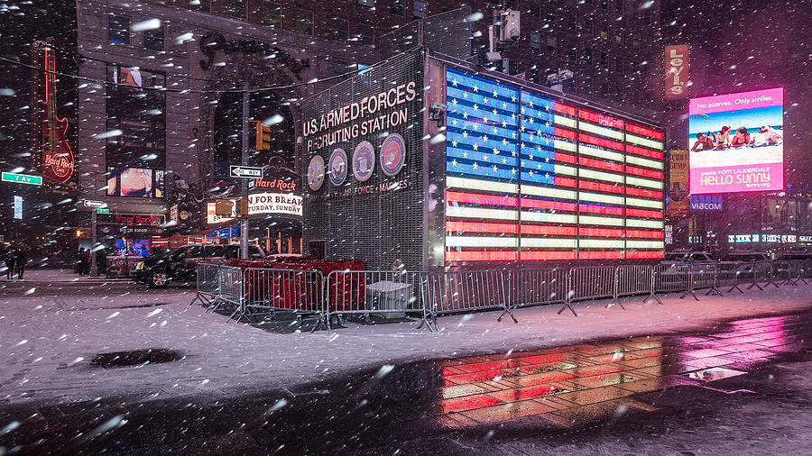 Snowy Times Square - New York Photograph by Michael Lee
