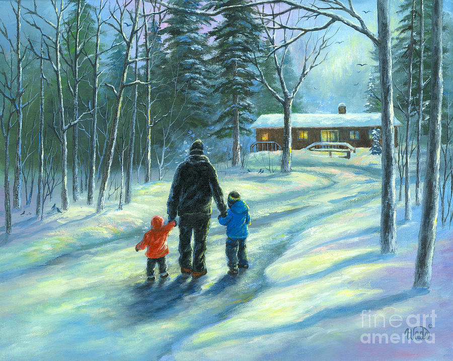 Snowy Walk With Dad Painting by Vickie Wade