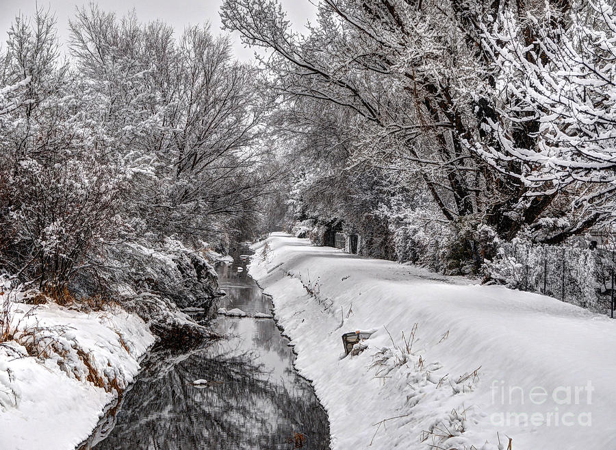 Winter Photograph - Snowy Winter Irrigation Canal - West Jordan - Utah by Gary Whitton