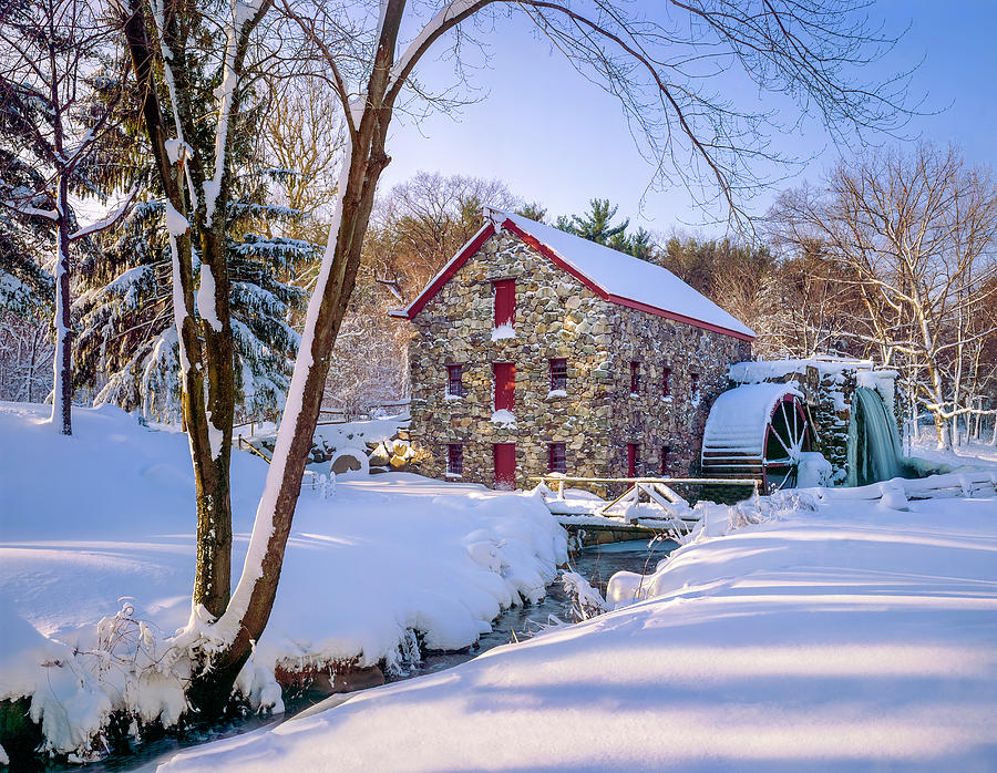 Snowy Winter Gristmill, Early Morning Photograph by Dszc
