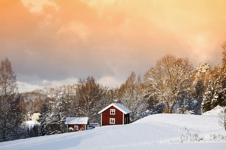 Winter Photograph - Snowy Winter Landscape At Sunset by Christian Lagereek