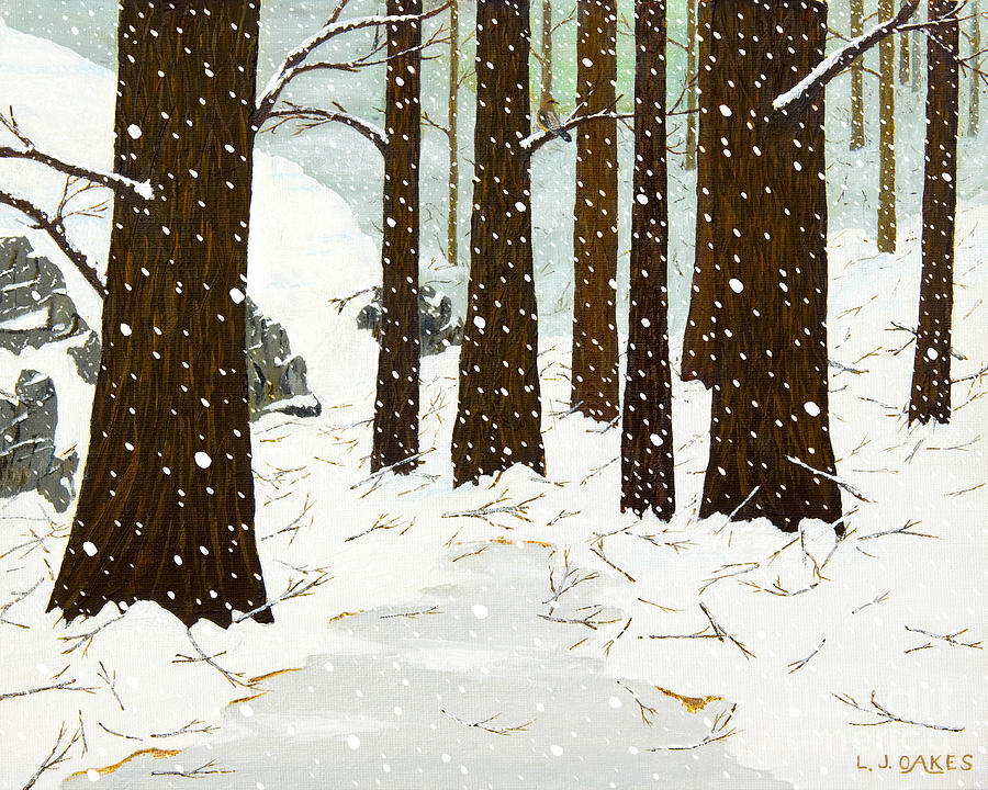 Snowy Woods Painting by L J Oakes
