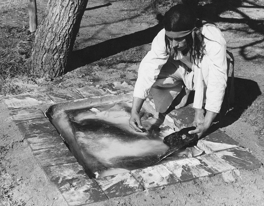 Soaking A Bear Hide Photograph by Underwood Archives Onia