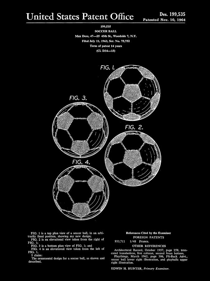 Soccer Ball Patent 1964 - Black Digital Art by Stephen Younts