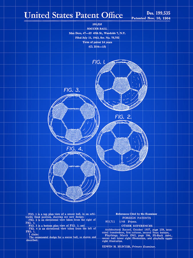 Soccer Ball Patent 1964 - Blue Digital Art by Stephen Younts