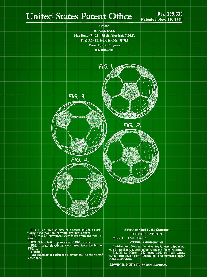 Soccer Digital Art - Soccer Ball Patent 1964 - Green by Stephen Younts