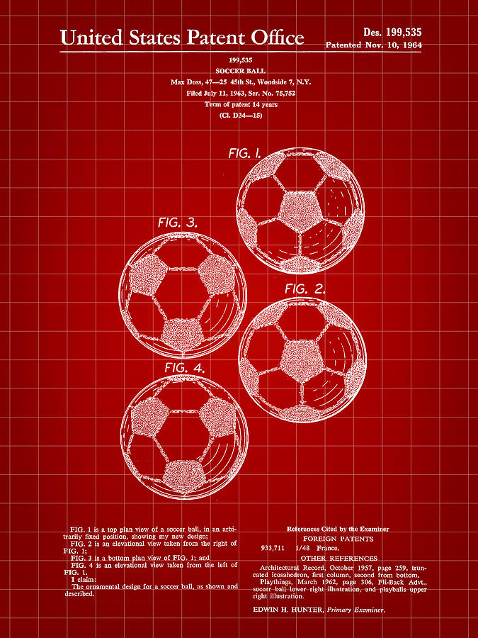 Soccer Ball Patent 1964 - Red Digital Art by Stephen Younts