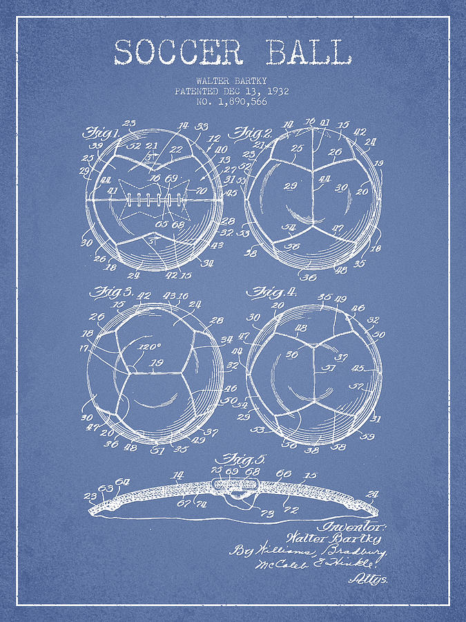 Soccer Ball Patent Drawing From 1932 - Light Blue Digital Art