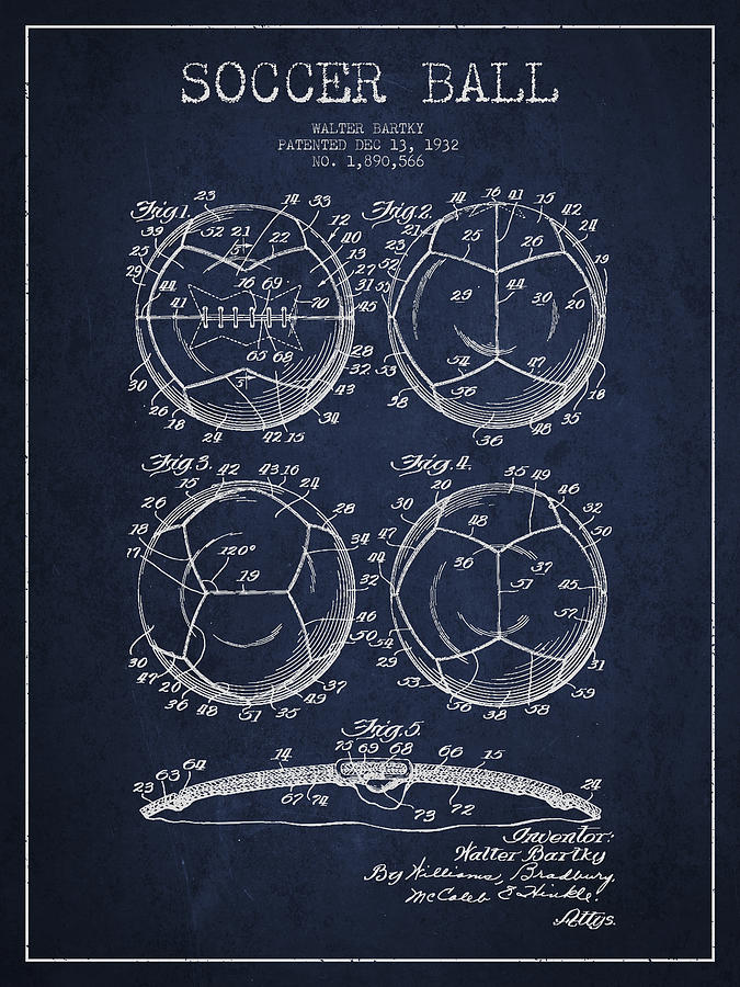 Soccer Ball Patent Drawing From 1932 - Navy Blue Digital Art