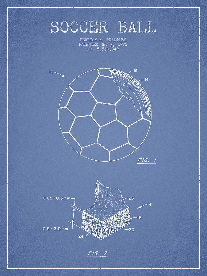 Soccer Ball Patent Drawing From 1996 - Light Blue Digital Art