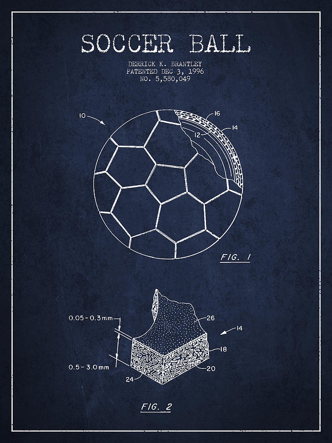 Soccer Ball Patent Drawing From 1996 - Navy Blue Digital Art