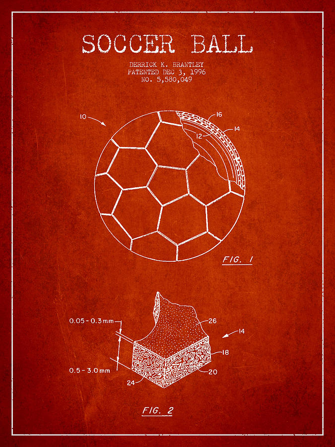 Soccer Ball Patent Drawing From 1996 - Red Digital Art