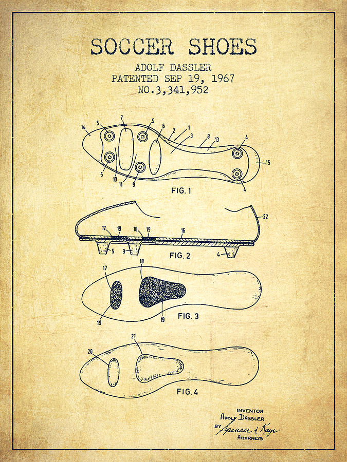Soccer Digital Art - Soccer Shoe Patent from 1967 - Vintage by Aged Pixel